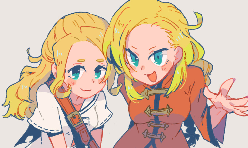 2girls, :3, alchemist_(sekaiju), alchemist_4_(sekaiju), belt, blonde_hair, blue_eyes, braid