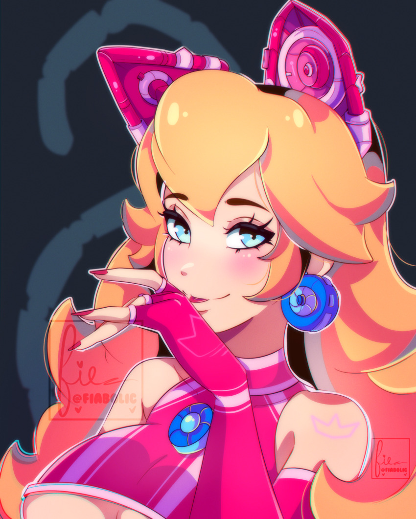 1girl, animal_ears, arm_tattoo, black_background, blonde_hair, blue_eyes, blue_gem, blush