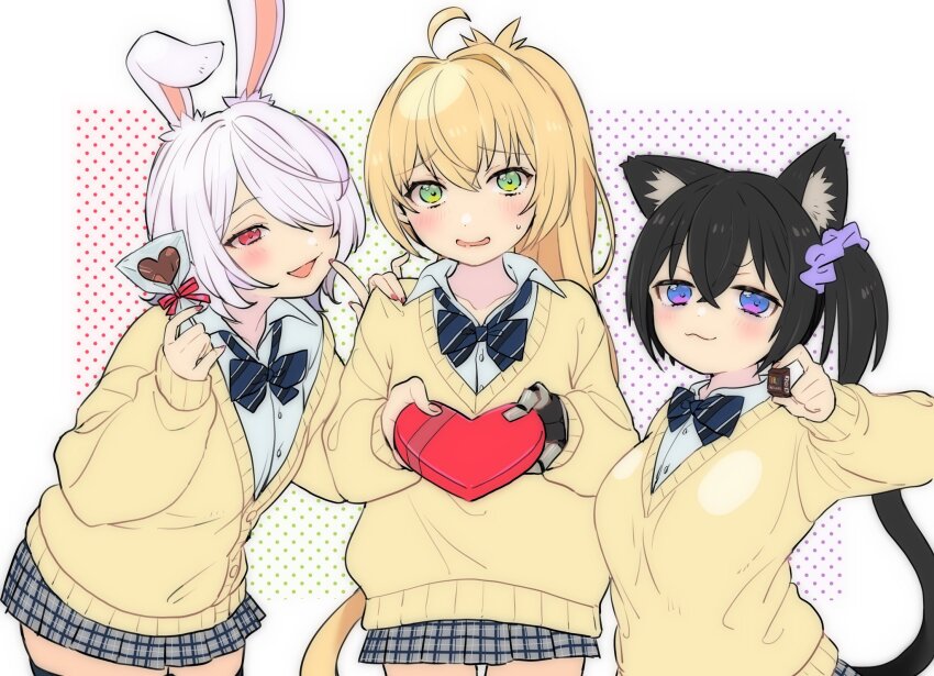 :3, alternate_costume, animal_ears, black_bow, black_bowtie, black_hair, blonde_hair, blue_eyes