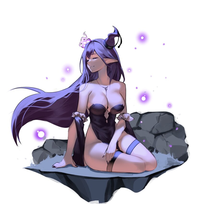 1girl, black_nails, blue_hair, borrowed_character, breasts, character_request, check_character, cleavage