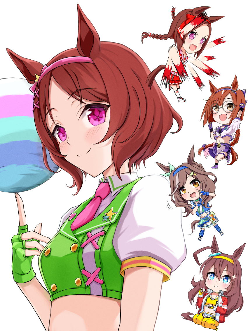 5girls, :d, absurdres, afterimage, balancing, ball, blue_gloves, braid