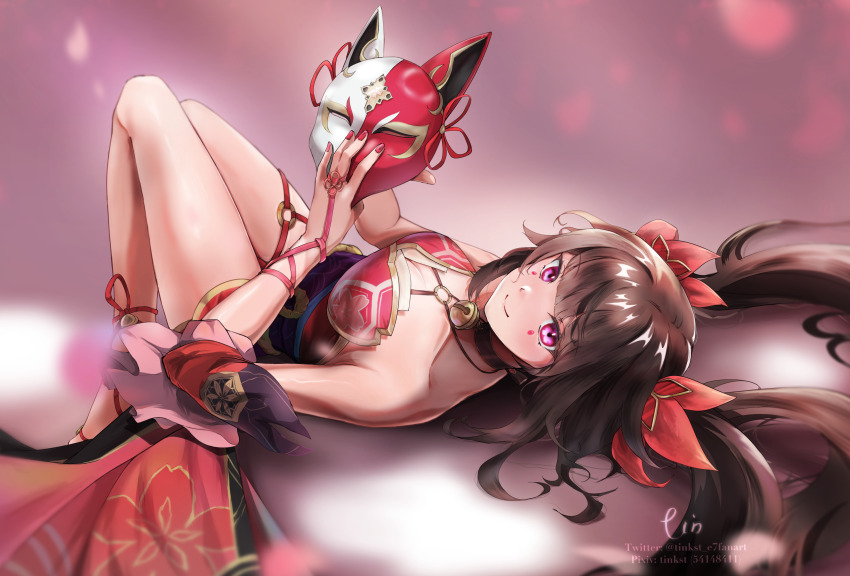 1girl, absurdres, bare_shoulders, bell, black_choker, blunt_bangs, blush, breasts