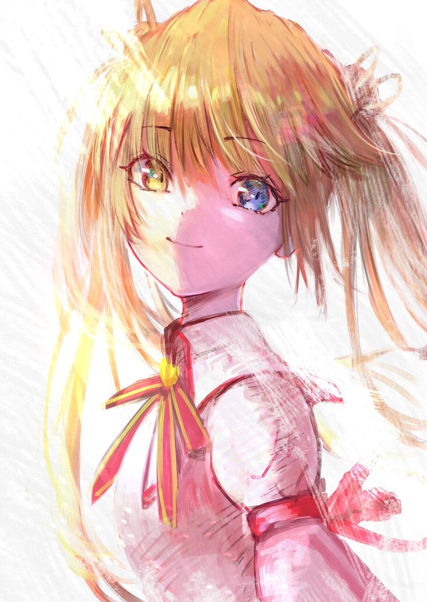 1girl, absurdres, arm_at_side, blonde_hair, blue_eyes, closed_mouth, commentary, crown