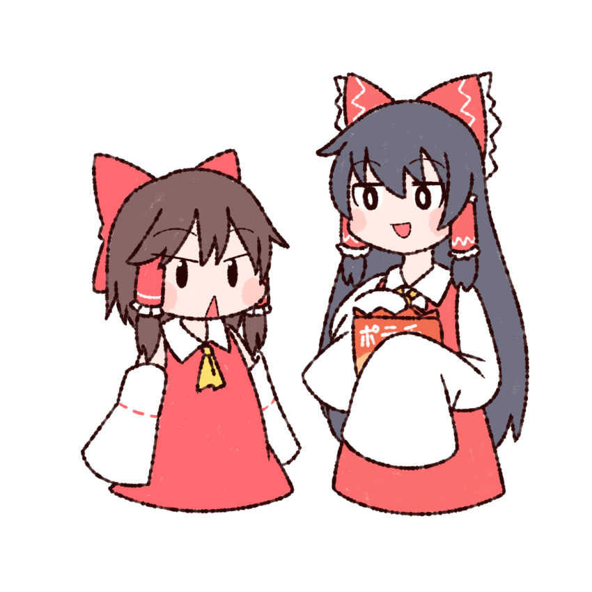 2girls, animated, animated_gif, ascot, bag, black_eyes, black_hair, blush
