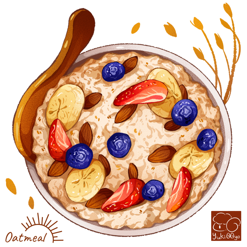 almond, artist_logo, banana, banana_slice, berry, blueberry, bowl, food