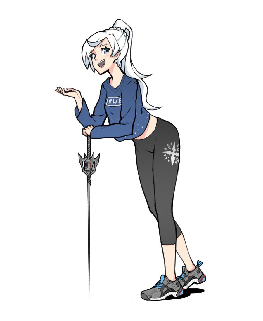 1girl, :d, alternate_costume, black_pants, blue_eyes, blue_sweater, casual, commentary
