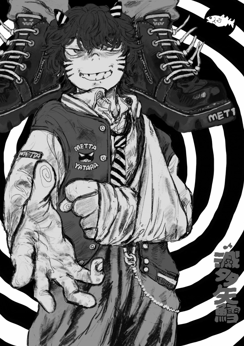 1boy, absurdres, animated, animated_gif, arm_sling, colored_skin, grey_hair, grey_pants