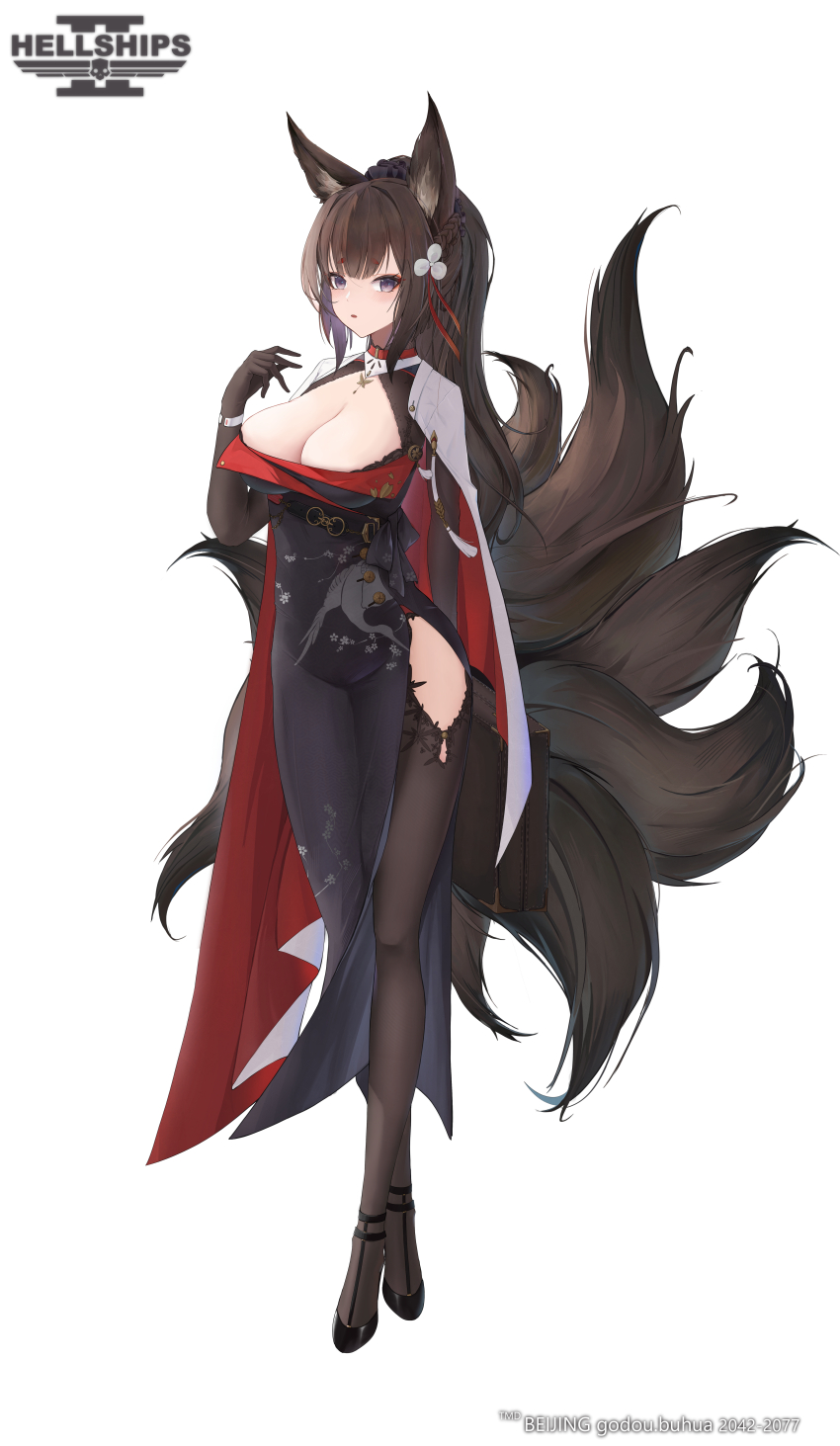 1girl, absurdres, amagi_(azur_lane), azur_lane, black_pantyhose, black_shoes, black_thighhighs, breasts