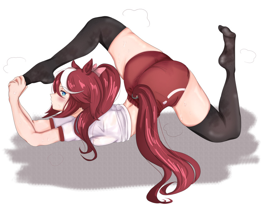 1girl, absurdres, ass, blue_eyes, blush, bow, breasts, buruma