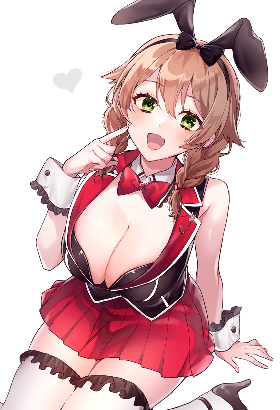 1girl, akikuriii, animal_ears, bare_shoulders, black_vest, blush, bow, bowtie