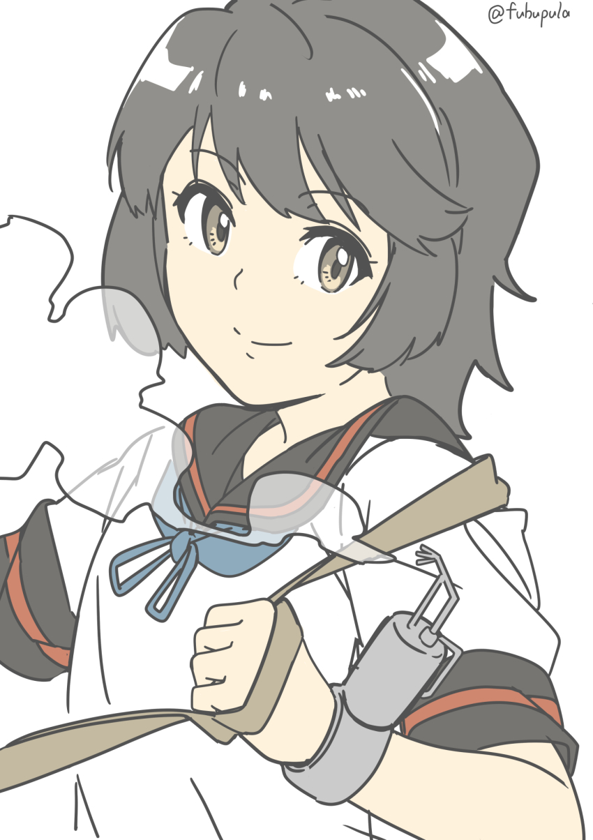 1girl, black_hair, black_sailor_collar, blue_neckerchief, brown_eyes, fubupula, highres, kantai_collection