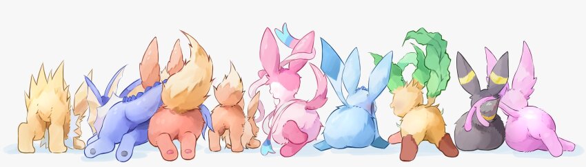 absurdres, ass, blue_hair, blush, eevee, espeon, evolutionary_line, fins