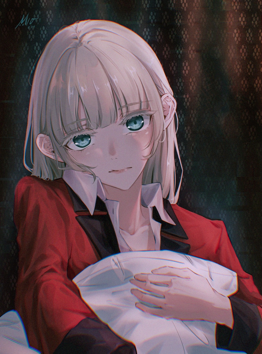 absurdres, blazer, blue_eyes, blush, camera, formal_clothes, highres, holding