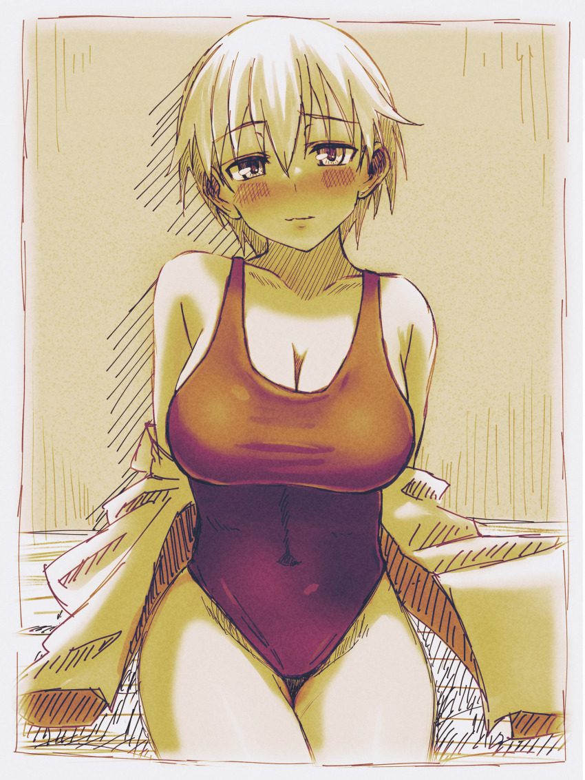 1girl, absurdres, blush, brave_witches, breasts, cleavage, closed_mouth, covered_navel