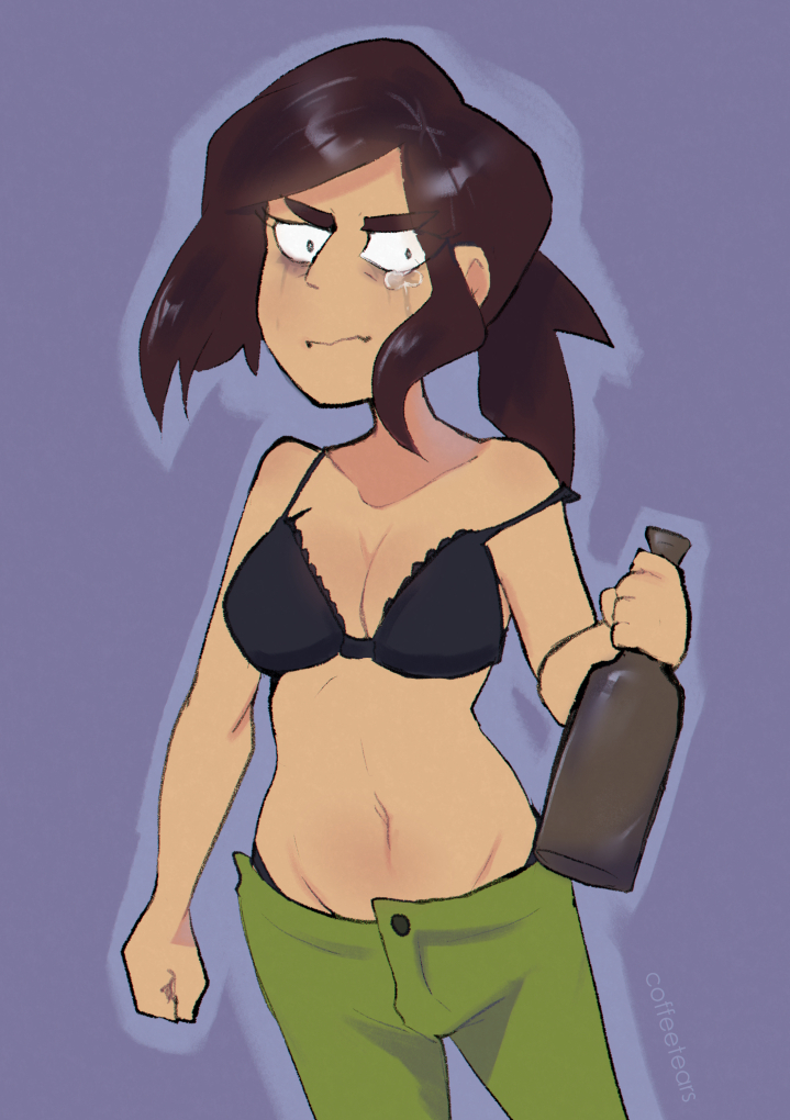 angry, black_bra, black_panties, bottle, bra, coffeetears, crying, crying_with_eyes_open