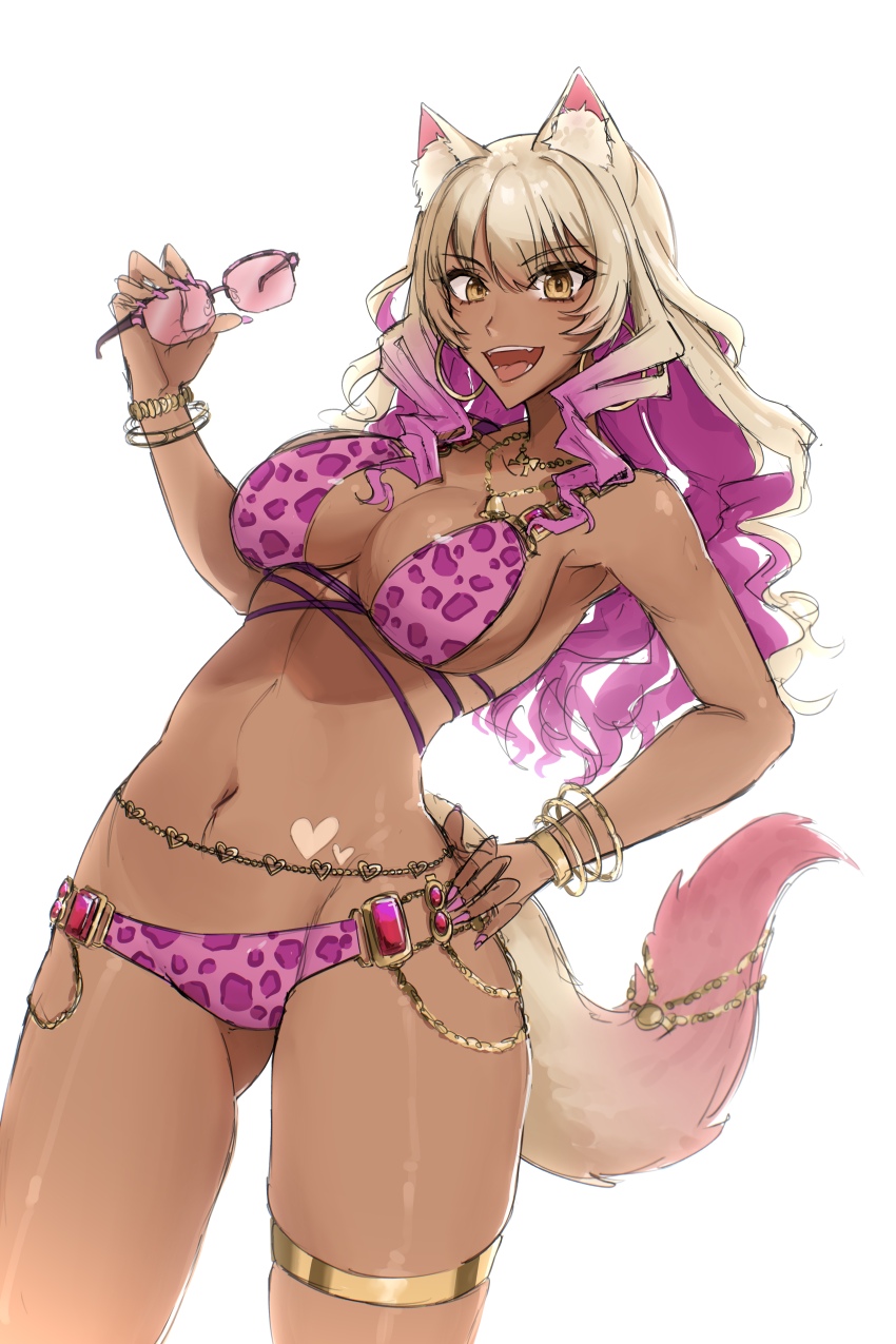 13addendum, 1girl, absurdres, agejo_gyaru, animal_ears, bare_shoulders, bikini, blonde_hair