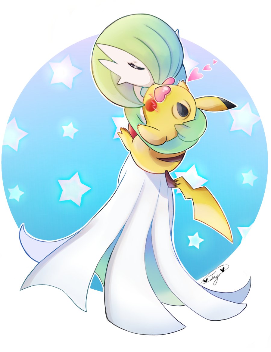 blush, bob_cut, closed_eyes, colored_skin, dress, gardevoir, gen_1_pokemon, gen_3_pokemon