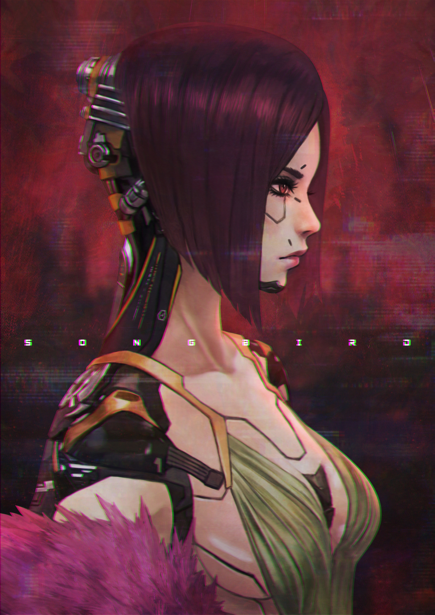 1girl, absurdres, breasts, cleavage, closed_mouth, collarbone, cyberpunk_(series), cyberpunk_2077