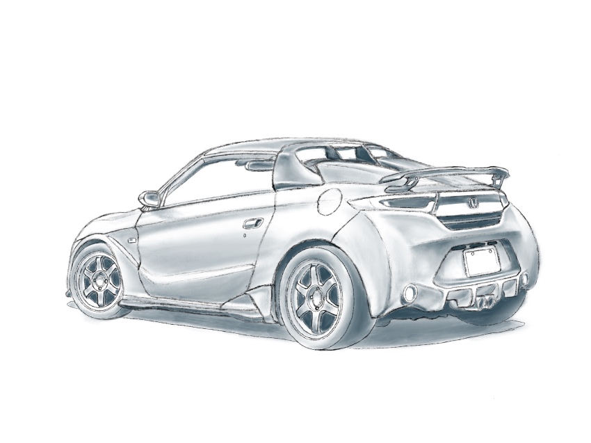 car, greyscale, highres, honda, honda_s660, k.tofu, monochrome, motor_vehicle