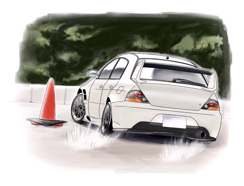 autocross, car, grey_car, highres, k.tofu, mitsubishi_lancer_evolution, mitsubishi_motors, motion_lines