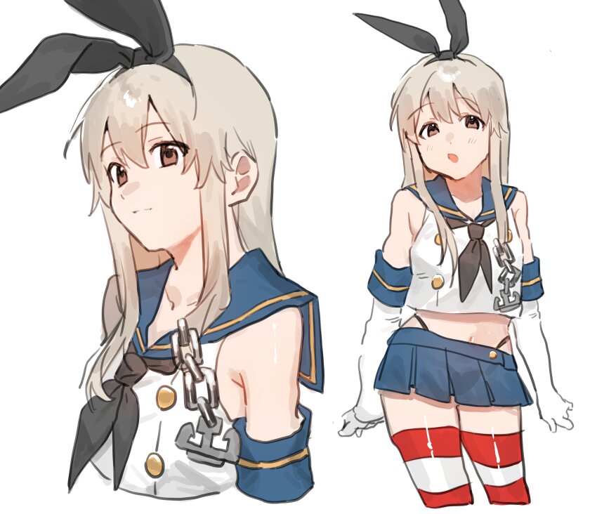 1girl, absurdres, anchor_hair_ornament, black_neckerchief, black_panties, blonde_hair, blue_sailor_collar, blue_skirt