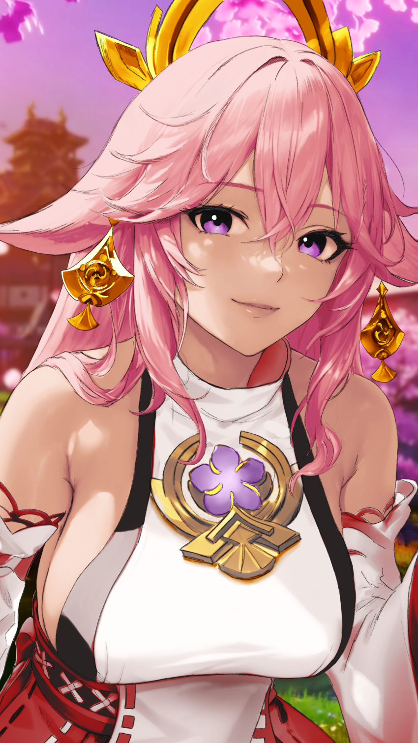 1girl, absurdres, animal_ears, bare_shoulders, beefusteku, commentary, detached_sleeves, fox_ears