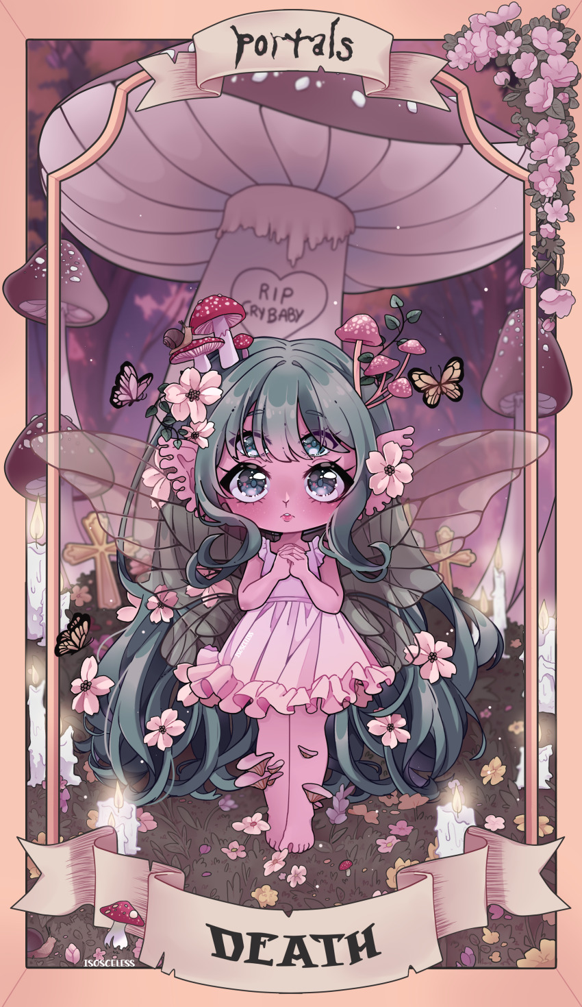 1girl, absurdly_long_hair, absurdres, barefoot, blue_eyes, bug, butterfly, butterfly_wings