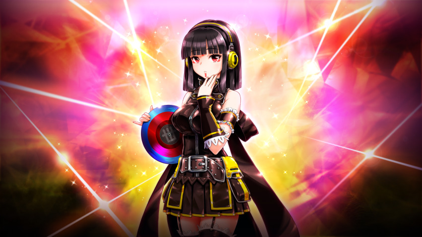 1girl, bare_shoulders, beatmania_iidx, beatmania_iidx_30_resident, bemani, black_hair, blunt_bangs, bob_cut