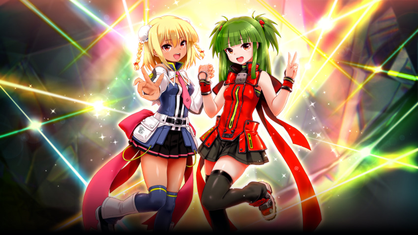 2girls, bare_shoulders, beatmania_iidx, beatmania_iidx_14_gold, beatmania_iidx_30_resident, beatmania_iidx_8th_style, bemani, blonde_hair