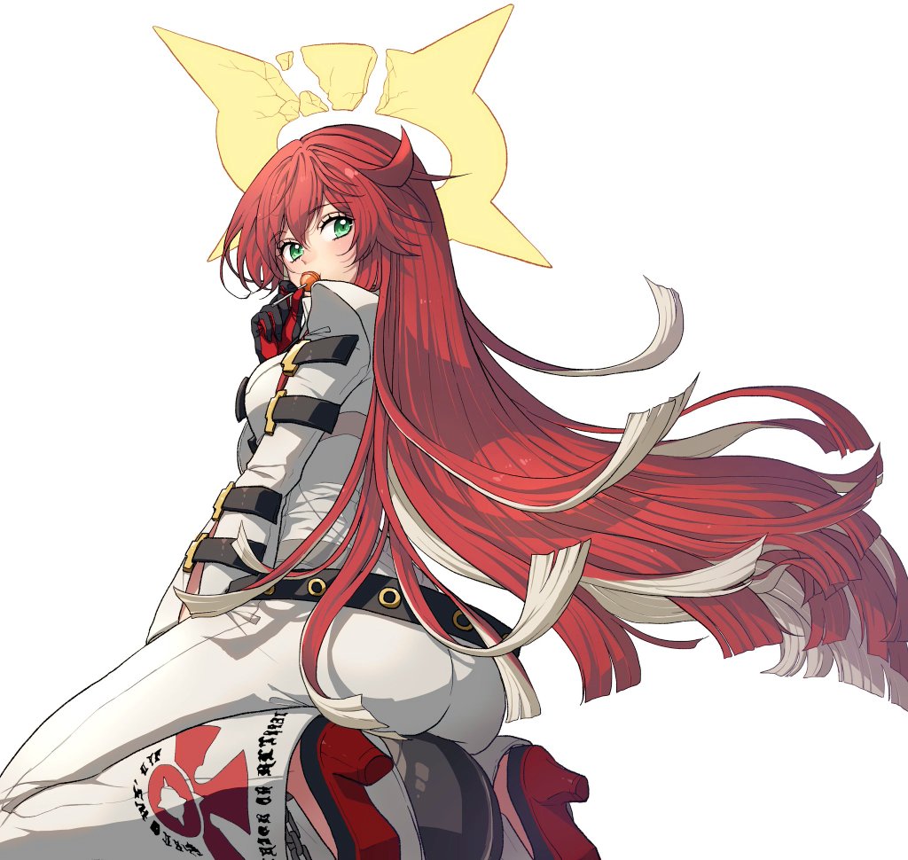 1girl, ass, belt, black_gloves, bodysuit, breasts, broken_halo, ebi_pri_shrimp