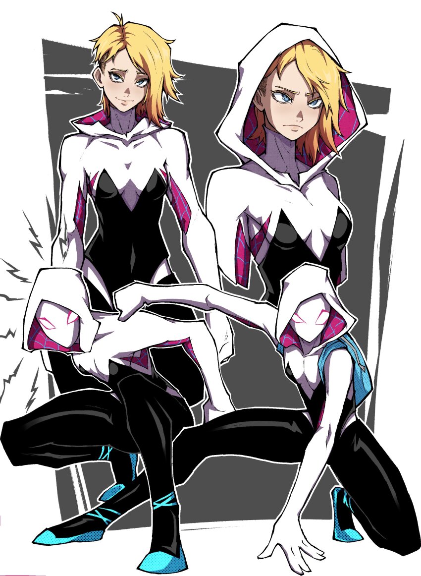 1girl, absurdres, backpack, bag, black_leggings, blonde_hair, blue_eyes, bodysuit