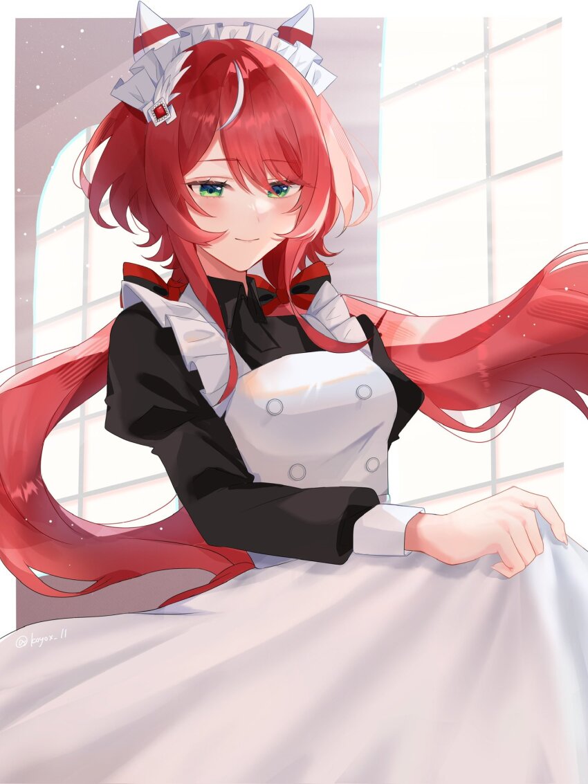 1girl, alternate_costume, animal_ears, apron, blush, breasts, closed_mouth, commentary_request