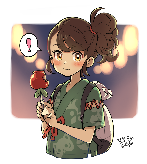 !, 1girl, awokani, brown_eyes, brown_hair, candy, candy_apple, cross-laced_clothes