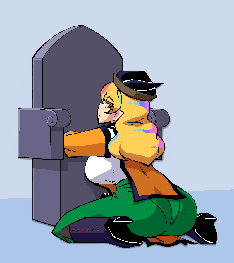 1girl, ass, ass_focus, black_footwear, black_hat, blonde_hair, boots, breasts