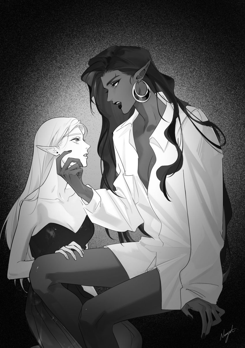 2girls, absurdres, breasts, dark-skinned_female, dark_skin, earrings, eye_contact, gerudo