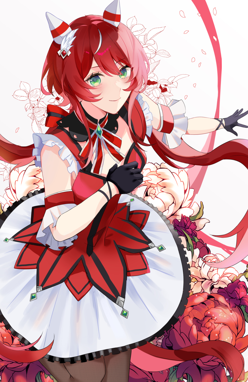 1girl, absurdres, animal_ears, blush, breasts, commentary_request, gloves, green_eyes