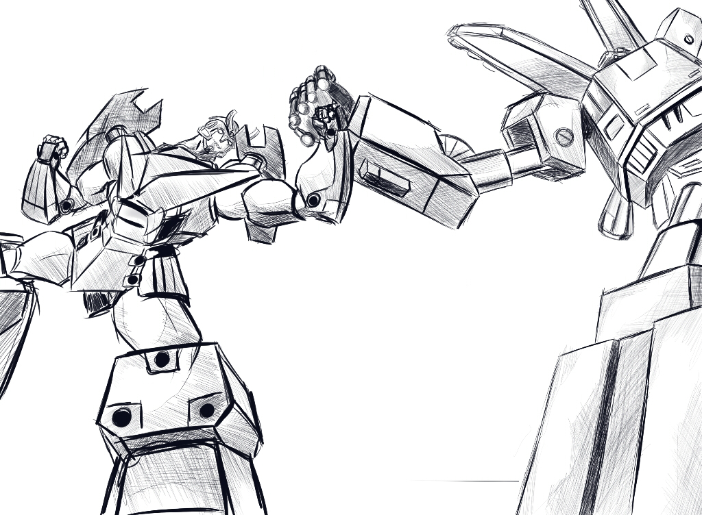 00s, cartoon_network, crossover, drawfag, drbuffalo, fist_bump, greyscale, gurren-lagann