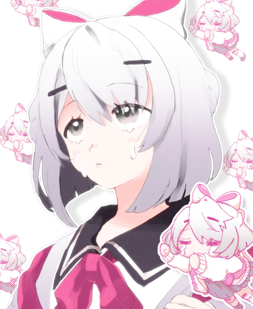 1girl, absurdres, black_sailor_collar, blunt_ends, blush, bob_cut, bow, cardigan