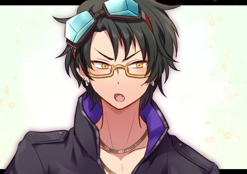 1boy, biseibutu, black_hair, glasses, gnosia, goggles, green_hair, highres