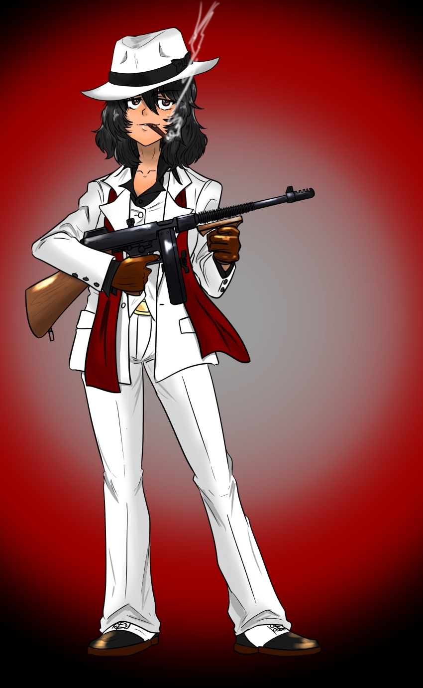 1girl, absurdres, andou_(girls_und_panzer), black_eyes, black_gloves, black_hair, black_shirt, blazer