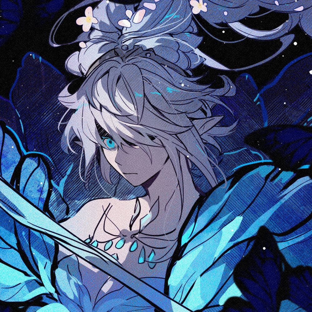 1girl, 1other, blue_eyes, breasts, cleavage, commentary, dress, fairy