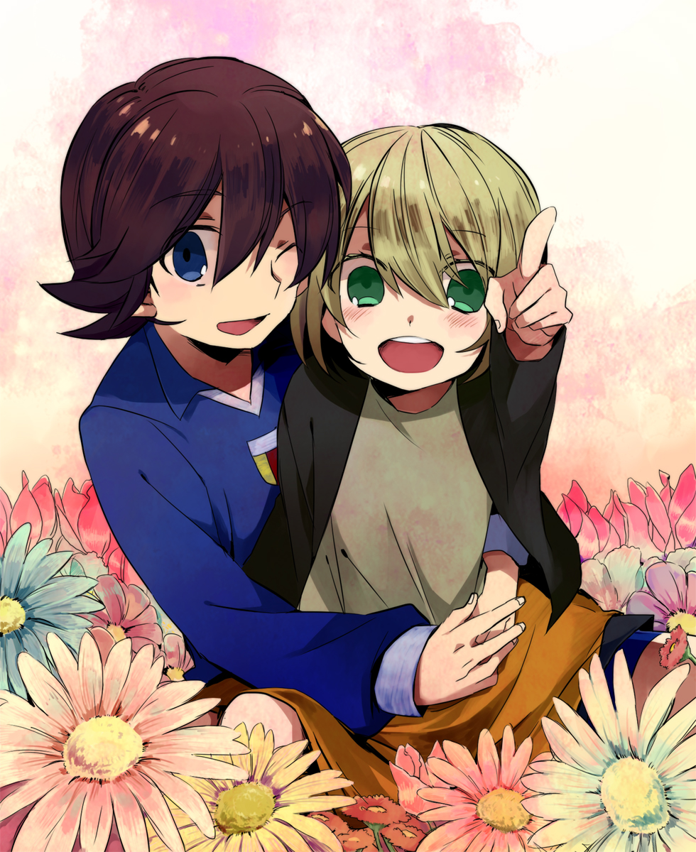 2boys, :d, annmitu89, blonde_hair, blue_eyes, blush, brown_hair, fideo_aldena