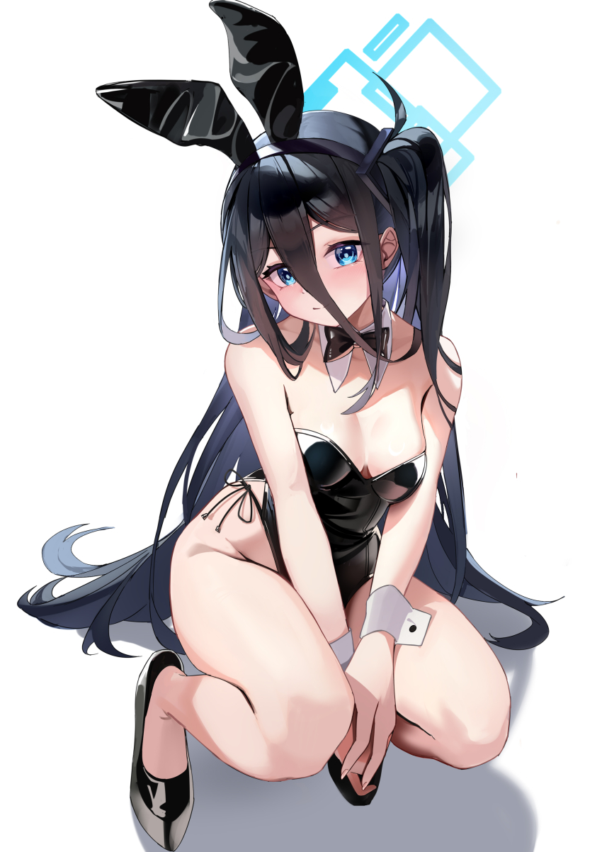 1girl, absurdly_long_hair, absurdres, animal_ears, aris_(blue_archive), black_bow, black_hair, black_leotard