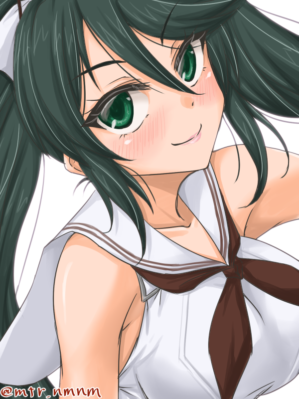 1girl, black_hair, breasts, brown_neckerchief, green_eyes, isuzu_(kancolle), isuzu_kai_ni_(kancolle), kantai_collection