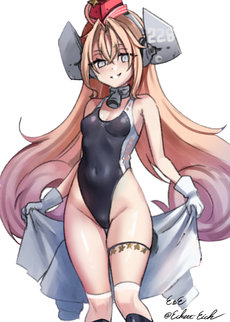 1girl, bell, black_one-piece_swimsuit, breasts, coat, collar, competition_swimsuit, covered_navel