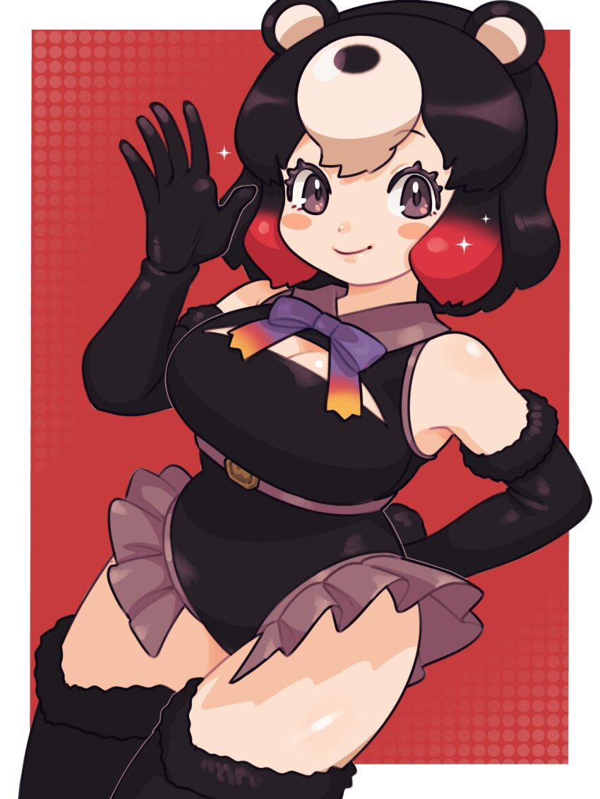 an-chan_(ananna0315), animal_ears, bare_shoulders, bear_ears, bear_girl, bear_tail, black_fur, black_gloves