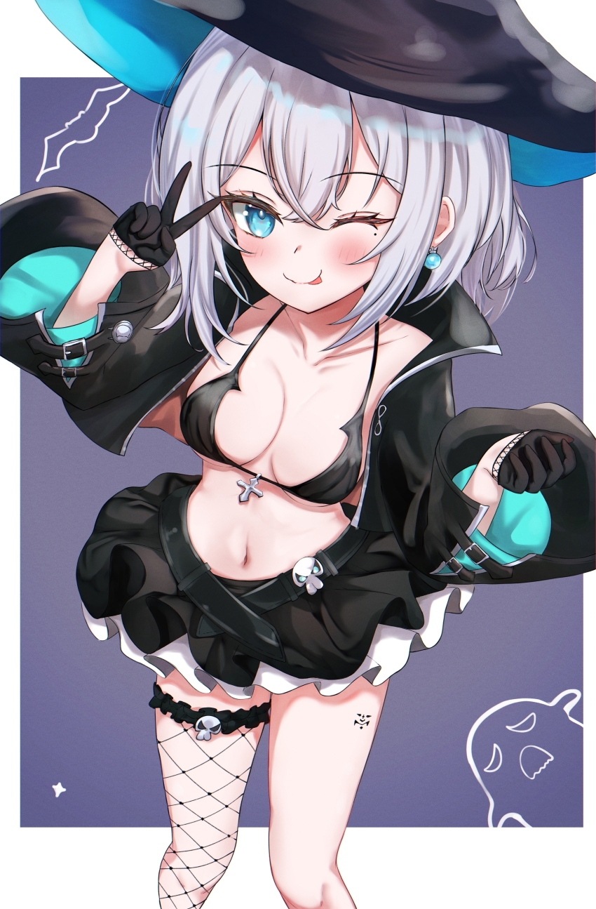 1girl, ;p, absurdres, azur_lane, belt, black_belt, black_gloves, black_jacket