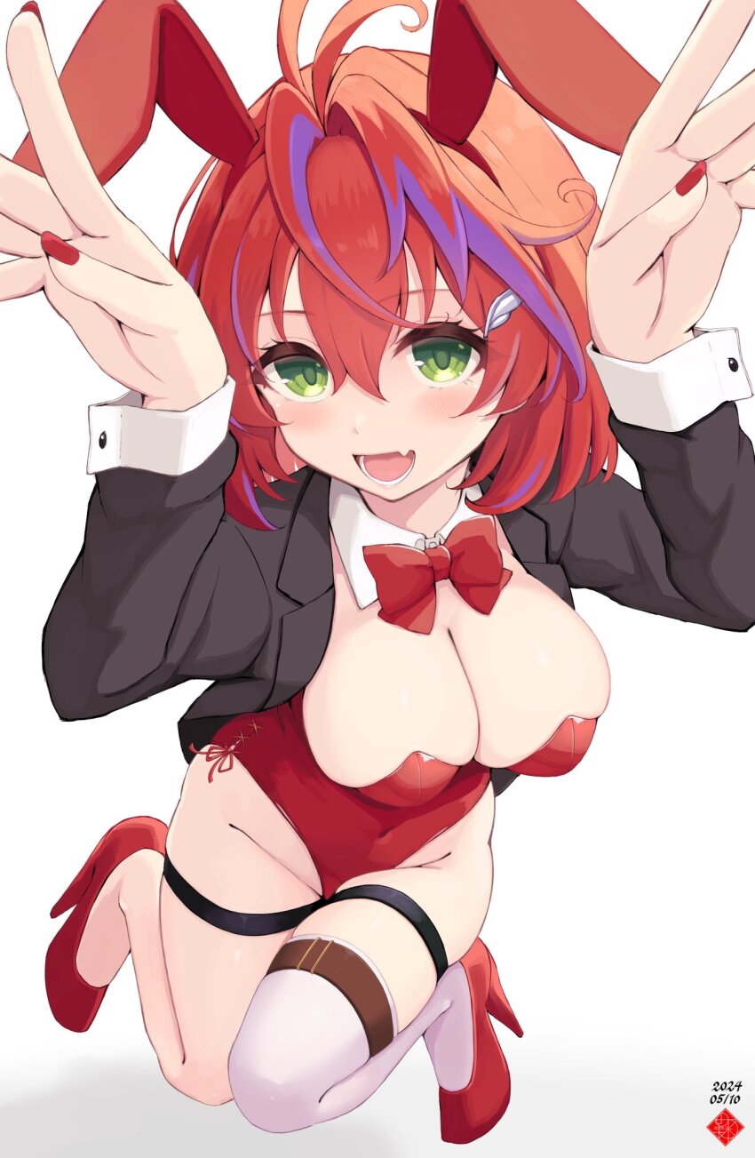 1girl, akane_canna, alternate_costume, antenna_hair, black_jacket, blazer, blush, bow