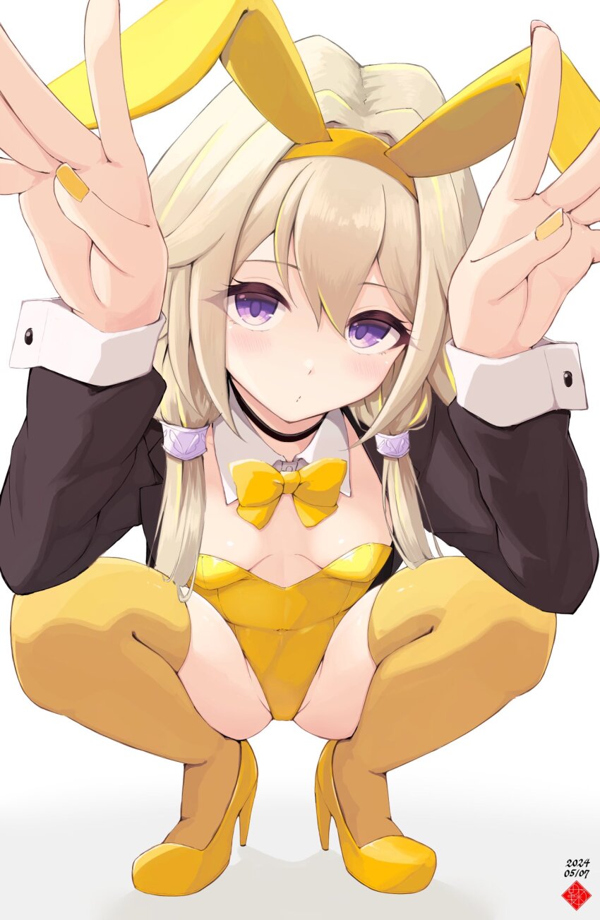 1girl, alternate_costume, black_jacket, blonde_hair, blush, bow, bowtie, breasts