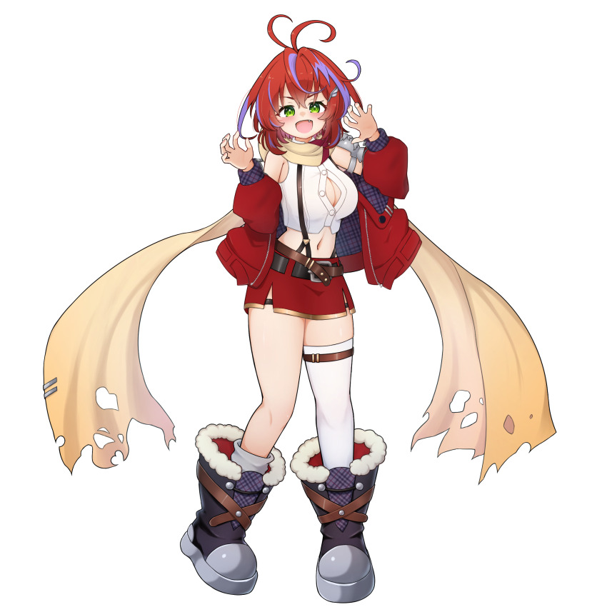 1girl, :d, absurdres, akane_canna, akane_canna_(1st_costume), antenna_hair, armor, belt